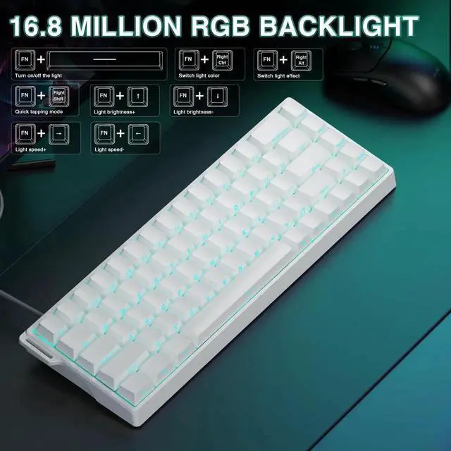 Alt view image 4 of 7 - WIN68 HE 60% White Wired Hall Effect Mechanical Gaming Keyboard, Magnetic Switch Adjustable Actuation Fast Trigger, 8000Hz Polling Rate RGB Backlit Compact Keyboard for PC Laptop Gamers