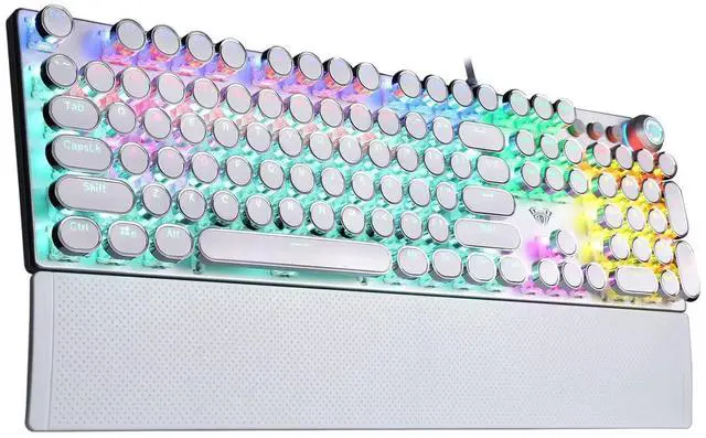 Alt view image 4 of 7 - Wired Mechanical Keyboard Mouse Combo, F2088 White Typewriter Style Mechanical Keyboard + S12PRO White Wired Gaming Mouse Set for PC Laptop Gaming Office
