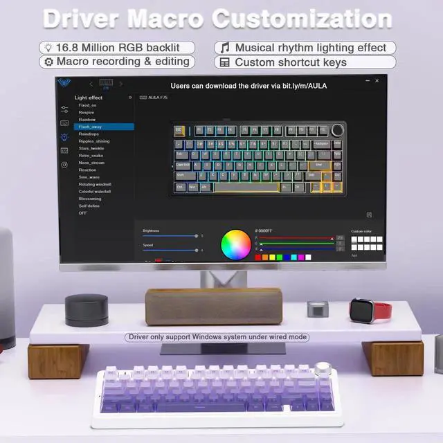 Alt view image 2 of 7 - F75 Pro Wireless Mechanical Keyboard, 75% Hot Swappable Gaming Keyboard, RGB Backlit Pre-lubed Linear Switch, Side Printed PBT Keycaps Gradient Purple Custom Keyboard