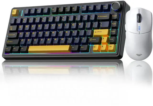 Main image of 75% Wireless Mechanical Keyboard Mouse Combo, Gasket Hot Swappable Custom Keyboard + SC580 White Wireless Gaming Mouse Desktop Set