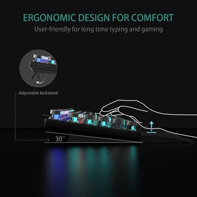 Alt view image 3 of 7 - F2088 Wired Typewriter Style Mechanical Keyboard, Blue Switch Rainbow LED Backlit Keyboard with Removable Wrist Rest Media Control Knob Retro Punk Round Keycaps USB Gaming Keyboard