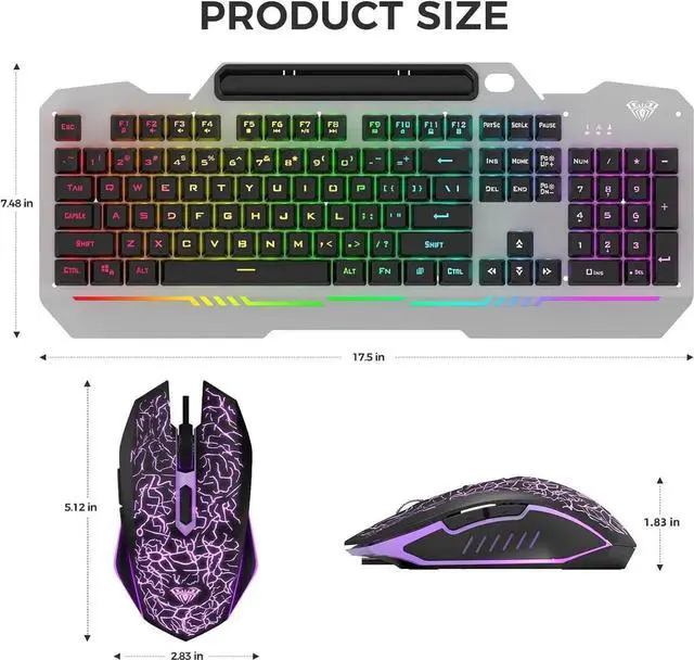 Alt view image 2 of 7 - T102 104 Keys Wired Keyboard Mouse Combo, RGB Backlit All-Metal Panel Waterproof Gaming Keyboard with Numpad USB Wired Set for Desktop PC Gamers