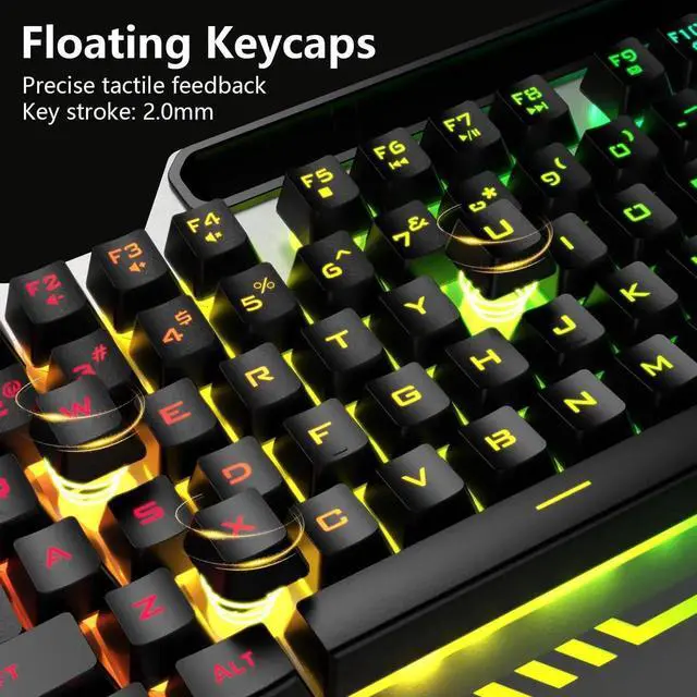 Alt view image 5 of 7 - T102 104 Keys Wired Keyboard Mouse Combo, RGB Backlit All-Metal Panel Waterproof Gaming Keyboard with Numpad USB Wired Set for Desktop PC Gamers