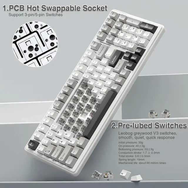 Alt view image 5 of 7 - F99 Hot Swappable Wireless Mechanical Keyboard Mouse Combo, Full Layout Custom Keyboard + SC580 Black Wireless Gaming Mouse Kit