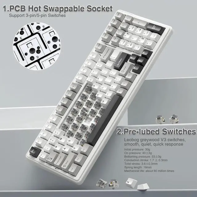 Alt view image 6 of 7 - F99 Hot Swappable Wireless Mechanical Keyboard Mouse Combo, Custom Full Size Keyboard + SC580X Light Purple Wireless Gaming Mouse Set