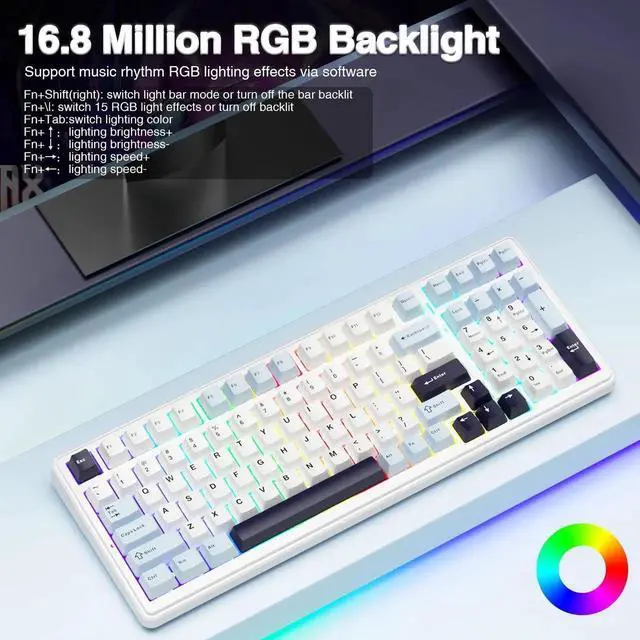 Alt view image 5 of 7 - F99 Wireless Gasket Mechanical Keyboard, Hot Swappable Keyboard with Pre-lubed Linear Switch RGB Backlit Gaming Keyboard Blue and White