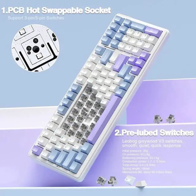 Alt view image 7 of 7 - F99 Tri-Mode Wireless Mechanical Keyboard, BT5.0/2.4G/USB-C Hot Swappable Gasket Gaming Keyboard with Pre-lubed Linear Switch RGB Backlit Compatible with PC Tablet Xbox PS4 PS5
