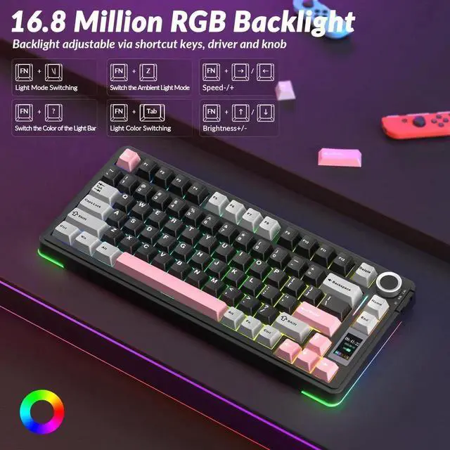 Alt view image 5 of 7 - S75 PRO Wireless Mechanical Keyboard, 75% Hot Swappable Gaming Keyboard with Smart Display Screen & Volume Knob, Pre-lubed Switches, PBT Keycaps, RGB Backlit Creamy Sound Keyboard for PC Gamers