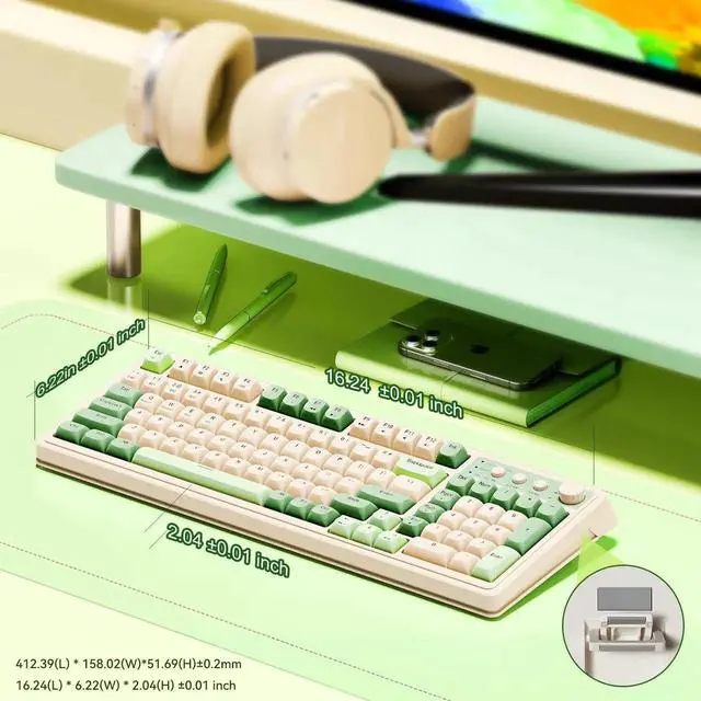Alt view image 7 of 7 - S99 Tri-Mode Wireless Gaming Keyboard, Bluetooth 2.4G USB-C Custom Creamy Keyboard with Numpad, RGB Backlit Media Control Knob Programmable Mechanical Keyboard for PC Gamers - Green