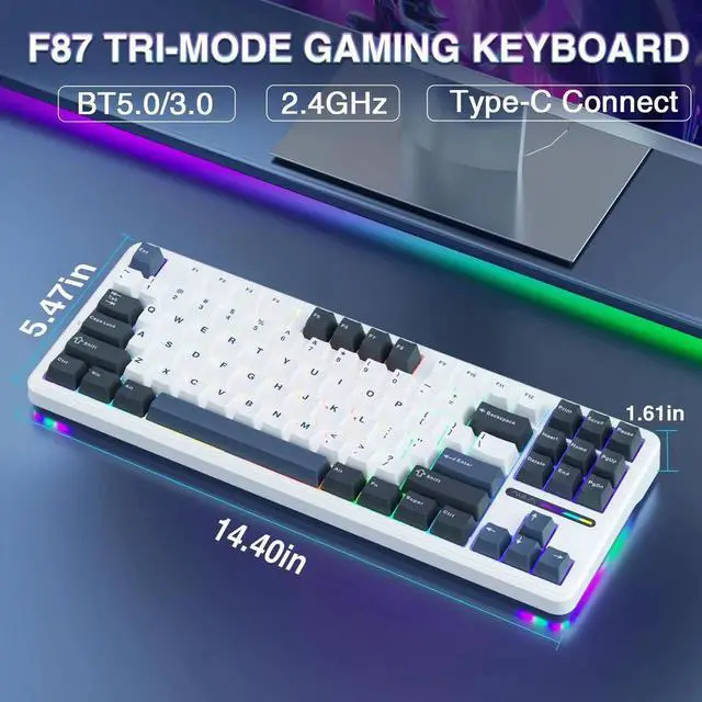 Alt view image 5 of 7 - F87 Wireless Mechanical Keyboard and Mouse Combo, 87 Keys Tenkeyless Gaming Keyboard Set with Light Purple SC580X Wireless Gaming Mouse