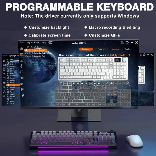 Alt view image 6 of 7 - S98 Pro Tri-Mode Wireless Mechanical Keyboard with Smart Screen & Control Knob, Hot Swappable Gaming Keyboard with Pre-lubed Linear Switch, Side Printed PBT Keycaps, RGB Backlit Creamy Sound Keyboard