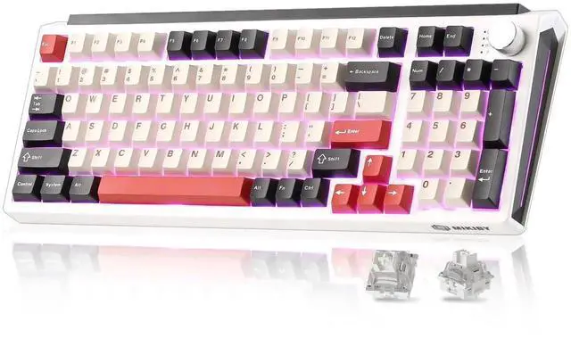 Main image of K98 Tri-Mode Wireless Mechanical Keyboard, Gasket Mount Hot Swappable Gaming Keyboard with Milk-V2 Switch, RGB Backlit Custom Keyboard Compatible with Windows Mac, White and Red
