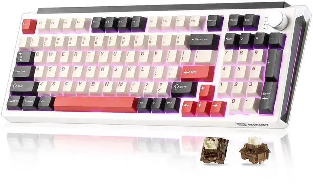 Main image of K98 Tri-Mode Wireless Mechanical Keyboard, Gasket Mount Hot Swappable Gaming Keyboard with Cocoa-V2 Switch, RGB Backlit Custom Keyboard Compatible with Windows Mac, White Red Colorway