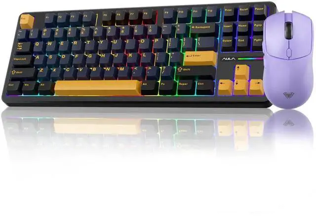Main image of F87 Wireless Mechanical Keyboard and Mouse Combo, 87 Keys Tenkeyless Gaming Keyboard with Light Purple SC580X Wireless Gaming Mouse