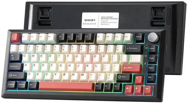 Main image of Y75 75% Tri-Mode Wireless Mechanical Keyboard with Control Knob, Hot Swappable RGB Gaming Keyboard, PBT Keycaps, 2.4G/BT5.0/USB-C, Black Red Colorway with Milk Switch