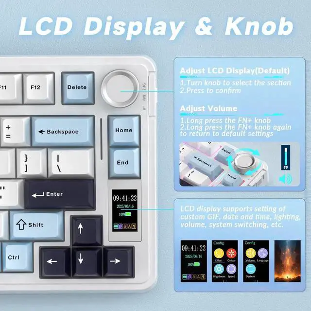 Alt view image 7 of 7 - S75 PRO 75% Tri-Mode Wireless Mechanical Keyboard with Screen & Knob, Hot Swappable Gaming Keyboard, Pre-lubed Switches RGB Backlit PBT Keycaps Creamy Sound Keyboard for PC