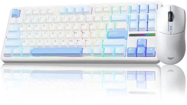 Main image of F87 Wireless Mechanical Keyboard and SC580 Wireless Gaming Mouse Combo, All White Keyboard Mouse Set