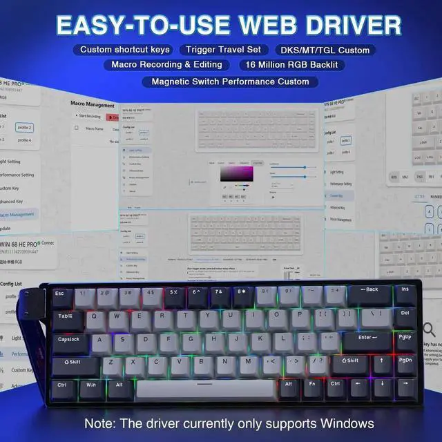 Alt view image 4 of 7 - WIN68 HE PRO 60% Wired Hall Effect Gaming Keyboard, Magnetic Switch Keyboard with Adjustable Actuation, Fast Trigger, 8KHz Polling Rate, RGB Backlit Compact Keyboard