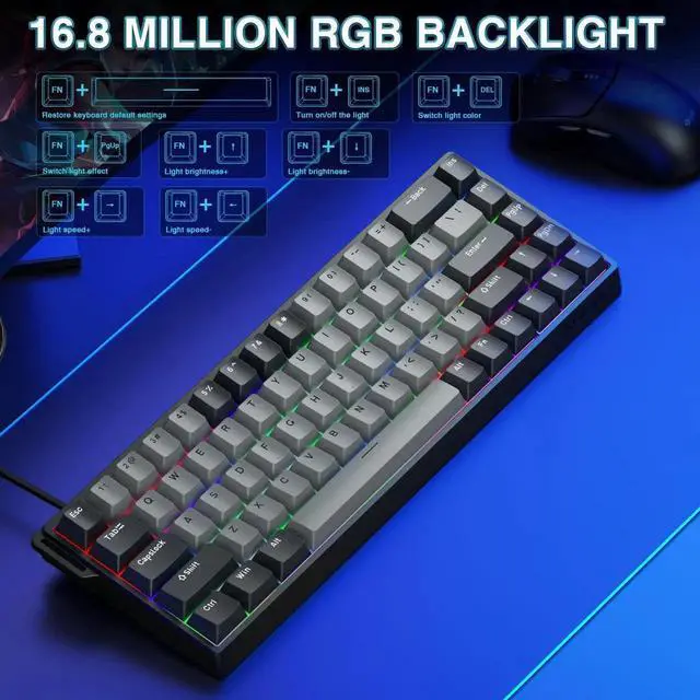 Alt view image 6 of 7 - WIN68 HE PRO 60% Wired Hall Effect Gaming Keyboard, Magnetic Switch Keyboard with Adjustable Actuation, Fast Trigger, 8KHz Polling Rate, RGB Backlit Compact Keyboard