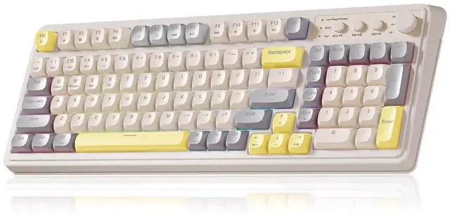 Main image of S99 Tri-Mode Wireless Gaming Keyboard, Full Size Ergonomic Keyboard with Media Knob, Programmable Backlit Creamy Sound Keyboard Grey Yellow for PC Gamers