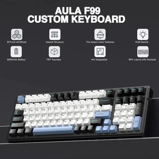 Alt view image 5 of 7 - F99 Hot Swappable Wireless Mechanical Keyboard and SC580 Wireless Gaming Mouse Combo, Black Full Set Keyboard Mouse Kit