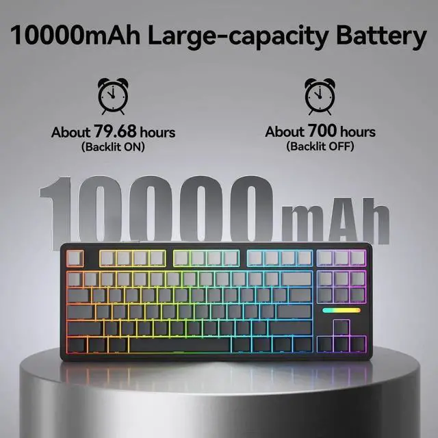 Alt view image 6 of 7 - H87 Tri-Mode Wireless Mechanical Keyboard, 10000mAh Large Battery Gasket Hot Swappable Keyboard, RGB Backlit Side Printed PBT Keycaps BT5.3/2.4G/USB-C Black Grey Gaming Keyboard