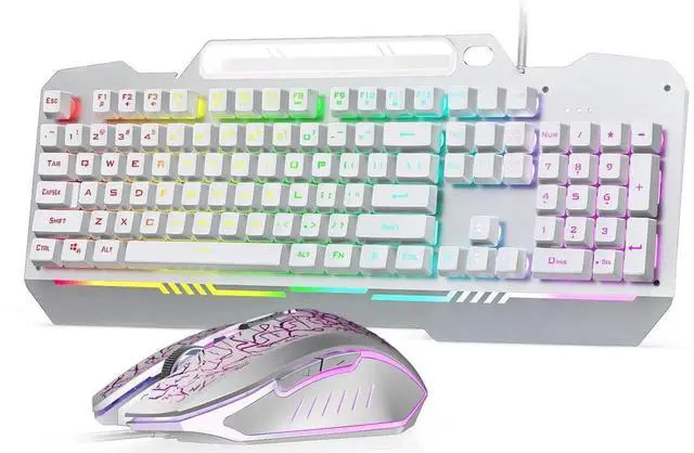 Main image of T102 104 Keys Wired Gaming Keyboard and Mouse Combo, Full Size Mechanical Feel RGB Backlit Keyboard Set White for PC Laptop Office Gaming