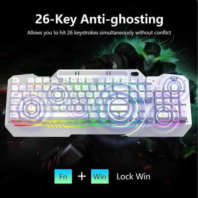 Alt view image 6 of 7 - T102 104 Keys Wired Gaming Keyboard and Mouse Combo, Full Size Mechanical Feel RGB Backlit Keyboard Set White for PC Laptop Office Gaming