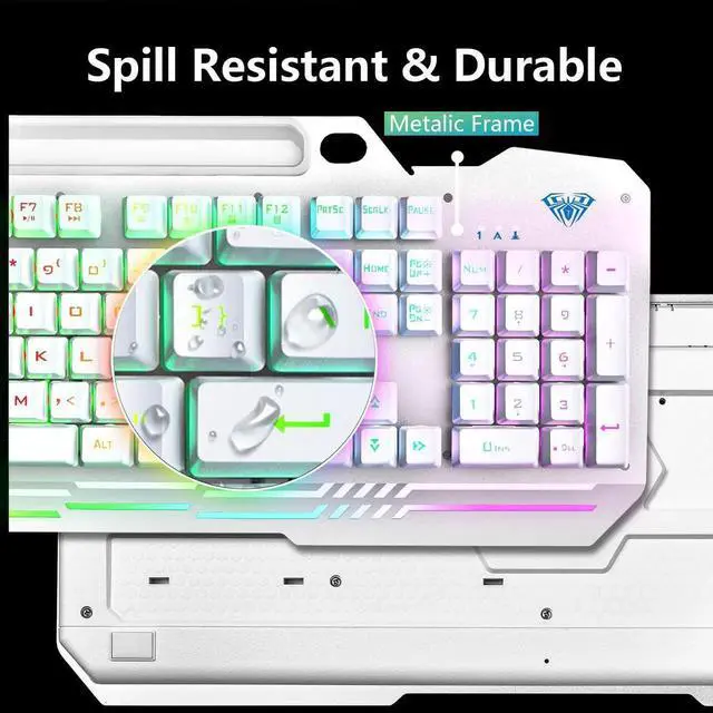 Alt view image 3 of 7 - T102 104 Keys Wired Gaming Keyboard and Mouse Combo, Full Size Mechanical Feel RGB Backlit Keyboard Set White for PC Laptop Office Gaming