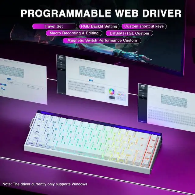 Alt view image 4 of 7 - Hero 68 HE 60% Wired Hall Effect Gaming Keyboard, 8KHz Polling Rate Side Printed PBT Keycaps RGB Backlit Keyboard with Custom Web Software for PC Mac Gamers