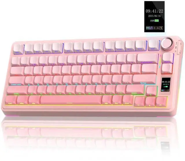 Main image of 75% S75 PRO Wireless Mechanical Keyboard with Screen & Knob, Tri-Mode Hot Swappable Gaming Keyboard, Pre-lubed Switch, RGB Backlit Side Printed PBT Keycaps Creamy Sound Pink Keyboard