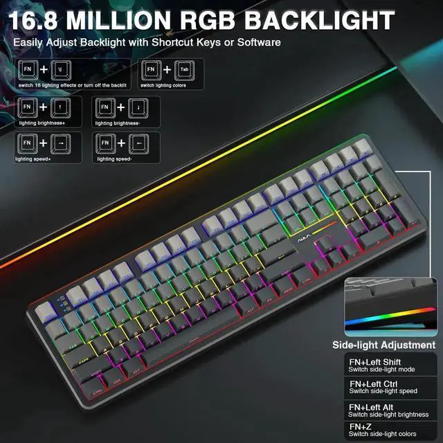 Alt view image 6 of 7 - F108 Wireless Mechanical Keyboard, 108 Keys Full Size Gaming Keyboard with Number Pad, Side Printed PBT Keycaps, Pre-lubed Switch, RGB Backlit Hot Swappable Creamy Sound Keyboard