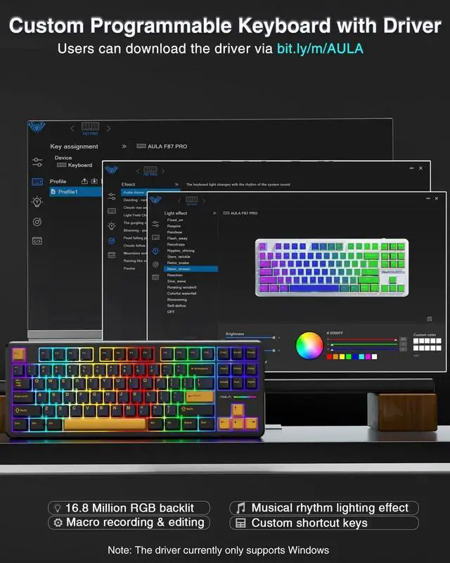 Alt view image 2 of 7 - F87 Wireless Mechanical Keyboard, 75% TKL Hot Swappable Gaming Keyboard, PBT Keycaps Pre-lubed Greywood Switch RGB Backlit Creamy Typing Keyboard, Tri-Mode 2.4G USB-C BT5.0