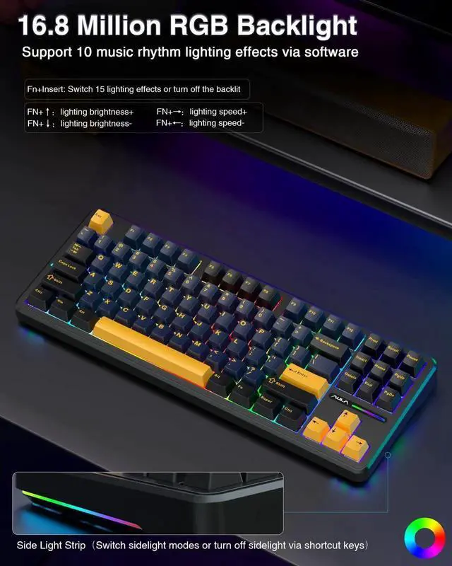 Alt view image 4 of 7 - F87 Wireless Mechanical Keyboard, 75% TKL Hot Swappable Gaming Keyboard, PBT Keycaps Pre-lubed Greywood Switch RGB Backlit Creamy Typing Keyboard, Tri-Mode 2.4G USB-C BT5.0