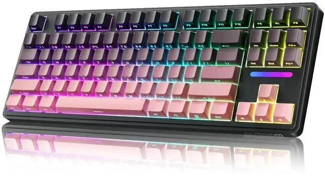 Main image of Tri-Mode Wireless Mechanical Gaming Keyboard, 10000mAh Large Battery Hot Swappable Keyboard, RGB Backlit Side Printed PBT Keycaps, 15-Layer Gasket Structure Keyboard Black Pink