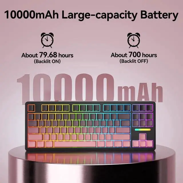 Alt view image 6 of 7 - Tri-Mode Wireless Mechanical Gaming Keyboard, 10000mAh Large Battery Hot Swappable Keyboard, RGB Backlit Side Printed PBT Keycaps, 15-Layer Gasket Structure Keyboard Black Pink