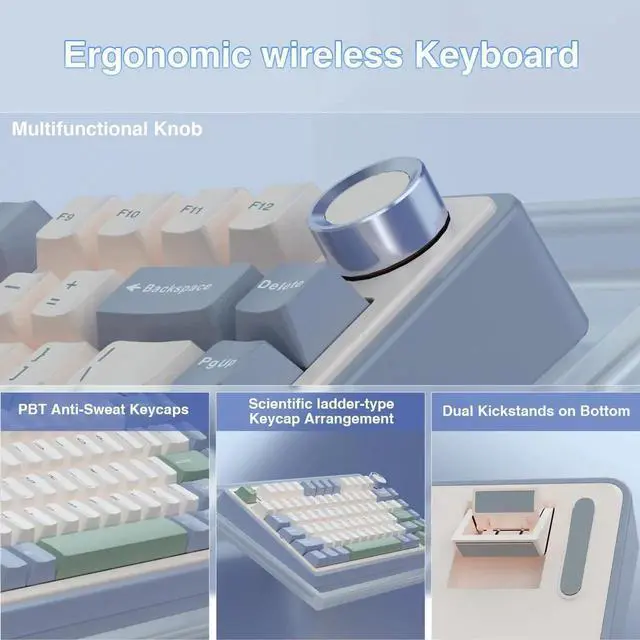 Alt view image 4 of 7 - F75 75% Wireless Mechanical Keyboard, Tri-Mode 2.4G Type-C BT5.0 Hot Swappable Gaming Keyboard, Pre-lubed Reaper Switch RGB Backlit Creamy Typing Keyboard White Green
