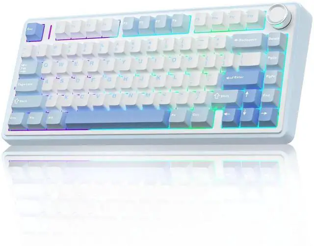 Main image of F75 75% Wireless Mechanical Keyboard, Tri-Mode 2.4G BT5.0 Type-C Hot Swappable Gaming Keyboard, Pre-lubed Greywood Switch RGB Backlit Creamy Typing Keyboard Salt White Blue