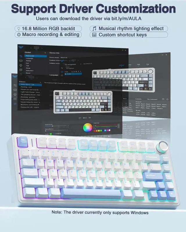 Alt view image 2 of 7 - F75 75% Wireless Mechanical Keyboard, Tri-Mode 2.4G BT5.0 Type-C Hot Swappable Gaming Keyboard, Pre-lubed Greywood Switch RGB Backlit Creamy Typing Keyboard Salt White Blue