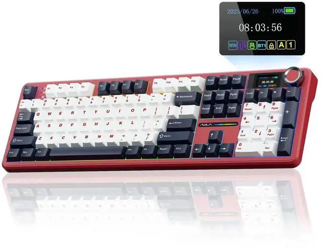 Main image of F108 PRO Wireless Mechanical Keyboard, 104 Keys Full Size Gaming Keyboard with Screen & Knob, 8000mAh Battery Hot Swappable Keyboard, Pre-lubed Switch RGB Backlit PBT Keycaps Creamy Sound Keyboard