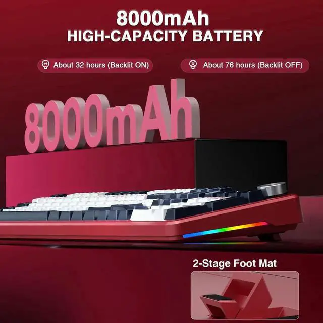 Alt view image 2 of 7 - F108 PRO Wireless Mechanical Keyboard, 104 Keys Full Size Gaming Keyboard with Screen & Knob, 8000mAh Battery Hot Swappable Keyboard, Pre-lubed Switch RGB Backlit PBT Keycaps Creamy Sound Keyboard