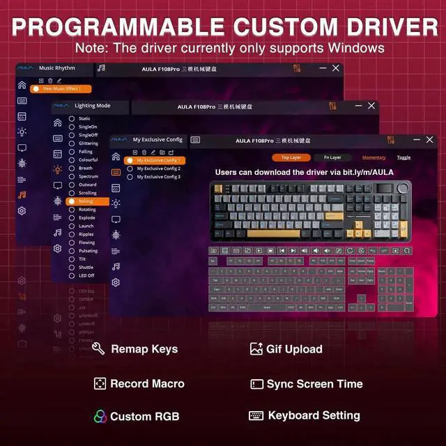 Alt view image 5 of 7 - F108 PRO Wireless Mechanical Keyboard, 104 Keys Full Size Gaming Keyboard with Screen & Knob, 8000mAh Battery Hot Swappable Keyboard, Pre-lubed Switch RGB Backlit PBT Keycaps Creamy Sound Keyboard