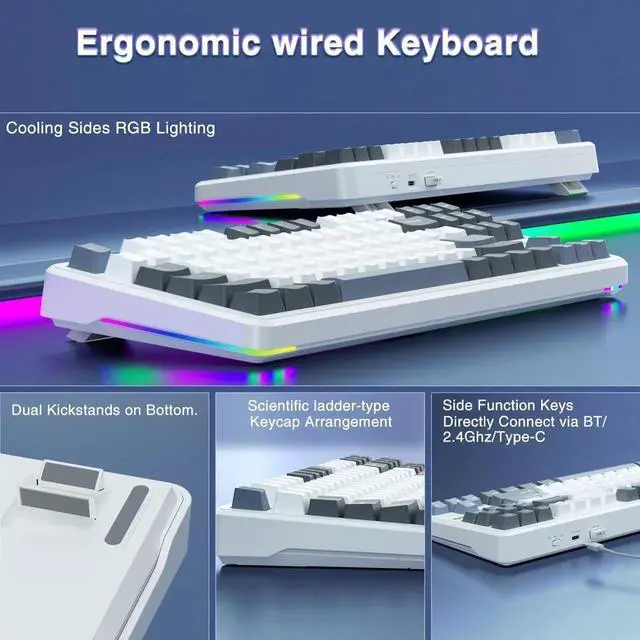 Alt view image 5 of 7 - F87 75% TKL Wireless Mechanical Keyboard, Tri-Mode 2.4G BT5.0 USB-C Hot Swappable Gaming Keyboard, Pre-lubed Greywood Switch RGB Backlit PBT Keycaps Creamy Typing Keyboard