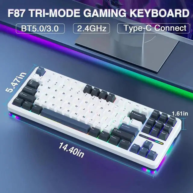 Alt view image 6 of 7 - F87 75% TKL Wireless Mechanical Keyboard, Tri-Mode 2.4G BT5.0 USB-C Hot Swappable Gaming Keyboard, Pre-lubed Greywood Switch RGB Backlit PBT Keycaps Creamy Typing Keyboard