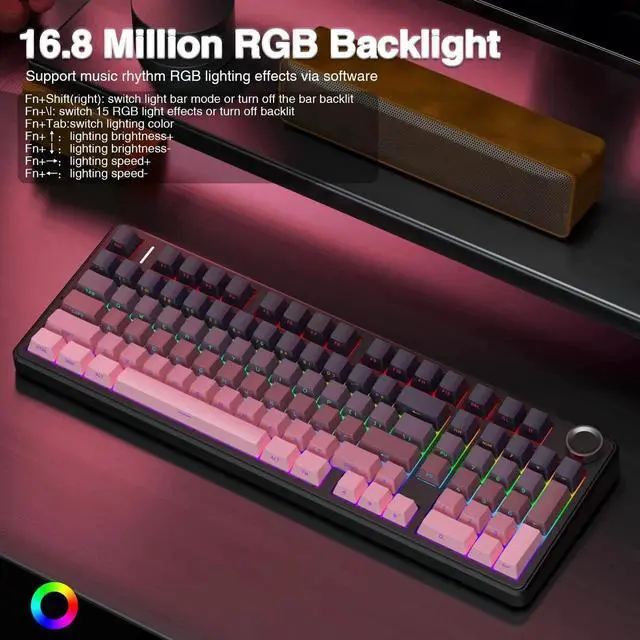 Alt view image 2 of 7 - F99 Pro Wireless Mechanical Keyboard with Control Knob, Tri-Mode BT5.0 2.4G USB-C Hot Swappable Gaming Keyboard, Gasket Structure Creamy Sound RGB Backlit Keyboard