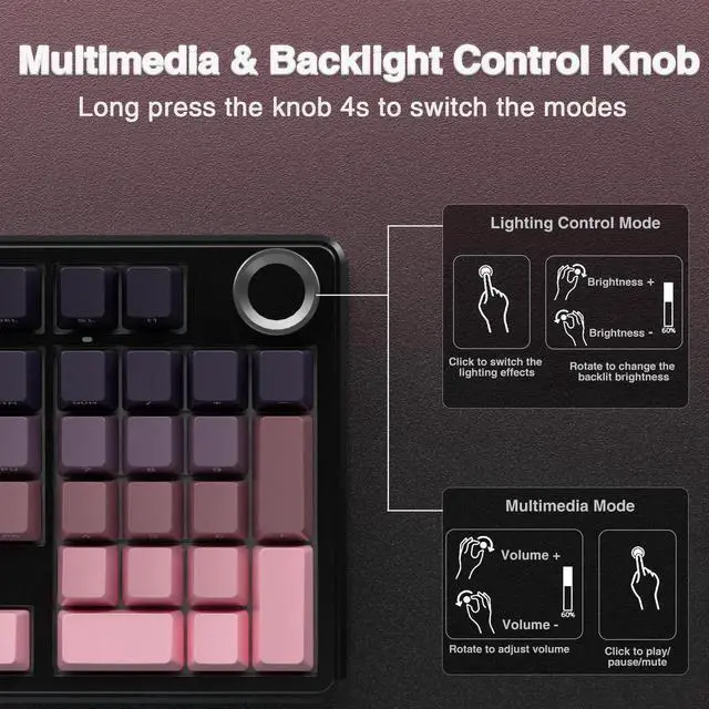 Alt view image 7 of 7 - F99 Pro Wireless Mechanical Keyboard with Control Knob, Tri-Mode BT5.0 2.4G USB-C Hot Swappable Gaming Keyboard, Gasket Structure Creamy Sound RGB Backlit Keyboard