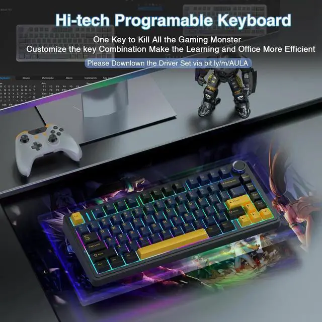Alt view image 7 of 7 - F75 75% Wireless Mechanical Keyboard, Tri-Mode 2.4G BT5.0 Type-C Hot Swappable Gaming Keyboard, Pre-lubed Greywood Switch RGB Backlit Creamy Typing Keyboard Cool Black