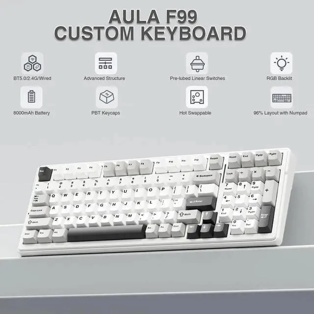 Alt view image 4 of 7 - F99 Wireless Mechanical Keyboard, Tri-Mode BT5.0 2.4G USB-C Hot Swappable Gaming Keyboard, Pre-lubed Linear Switch RGB Backlit Keyboard Compatible with PC Tablet PS Xbox