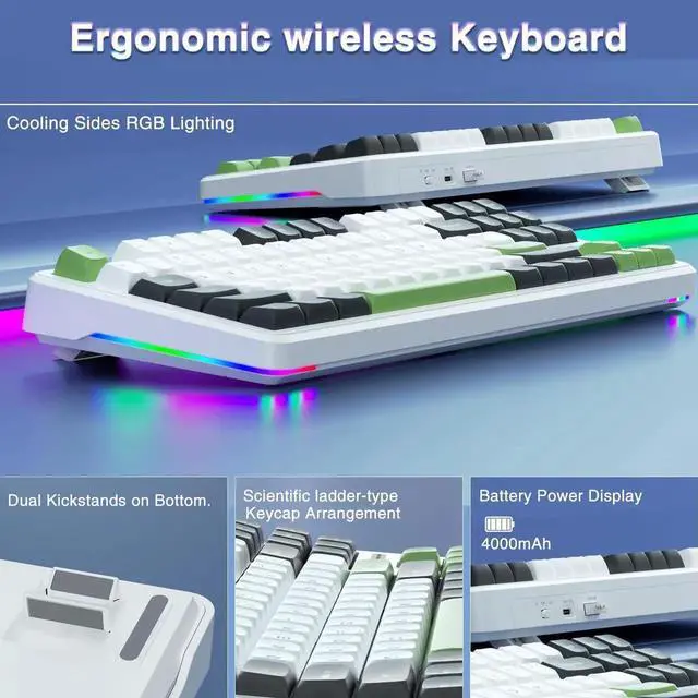 Alt view image 2 of 7 - F87 75% TKL Wireless Mechanical Keyboard, Tri-Mode 2.4G BT5.0 USB-C Hot Swappable Gaming Keyboard, Pre-lubed Greywood Switch PBT Keycaps RGB Backlit Creamy Typing Keyboard