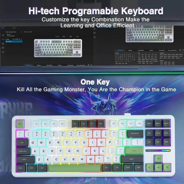 Alt view image 5 of 7 - F87 75% TKL Wireless Mechanical Keyboard, Tri-Mode 2.4G BT5.0 USB-C Hot Swappable Gaming Keyboard, Pre-lubed Greywood Switch PBT Keycaps RGB Backlit Creamy Typing Keyboard